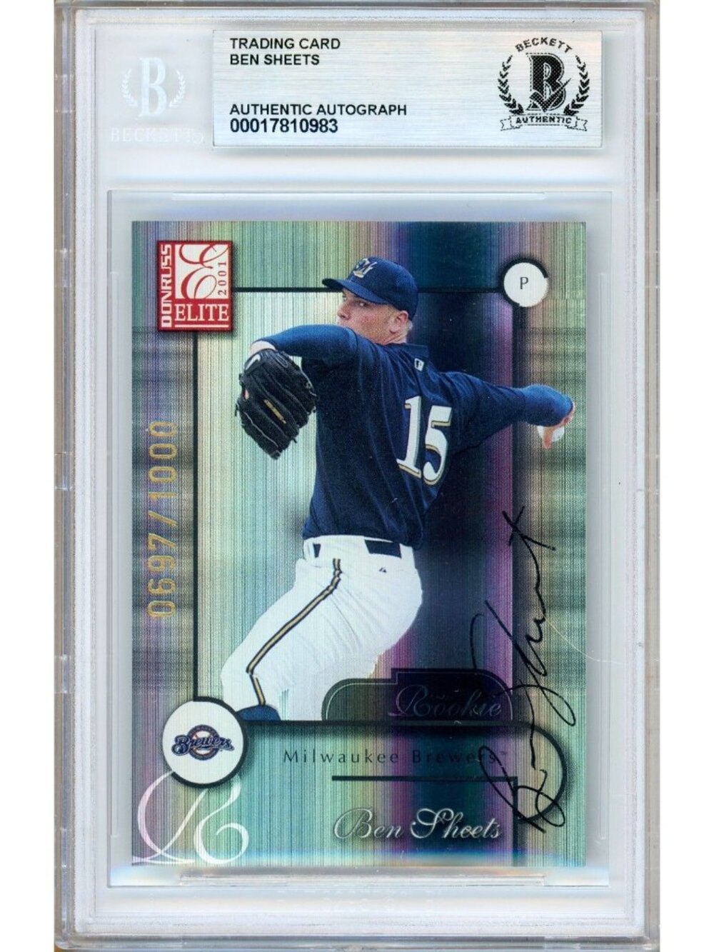 Ben Sheets Signed 2001 Elite Turn of the Century #159 Card Beckett BAS Slabbed